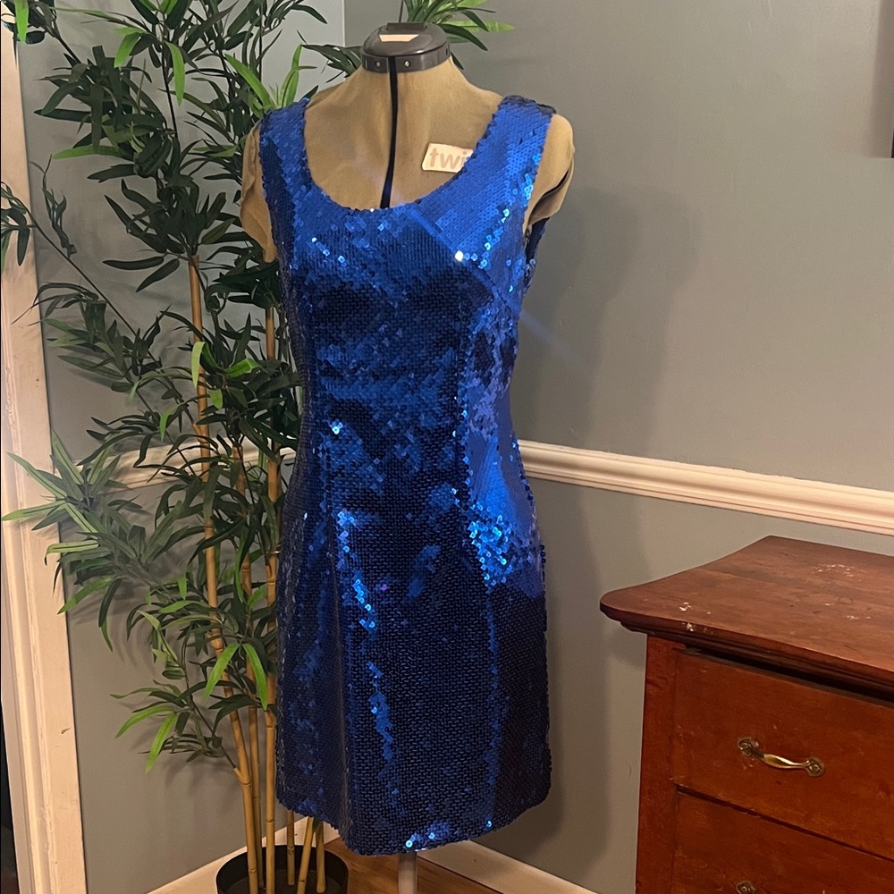 Vintage Handmade Blue Sequin Cocktail Party Dress Women’s Small